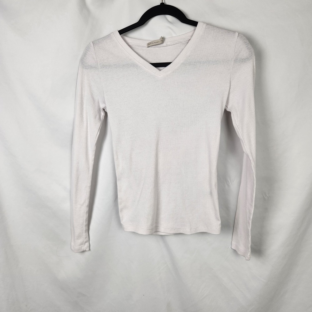 Active Basic‎ Womens Long Sleeve Ribbed Tee White Size Medium